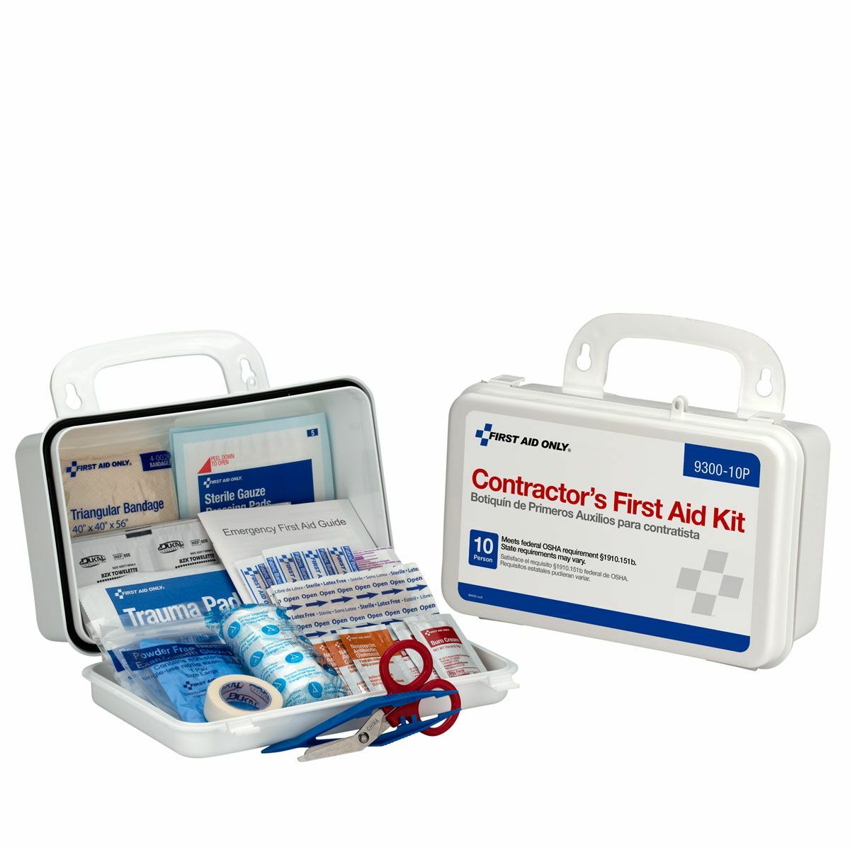 10 Person Contractor First Aid Kit OSHA Compliant, 95 Pcs/Case, Wall Mountable