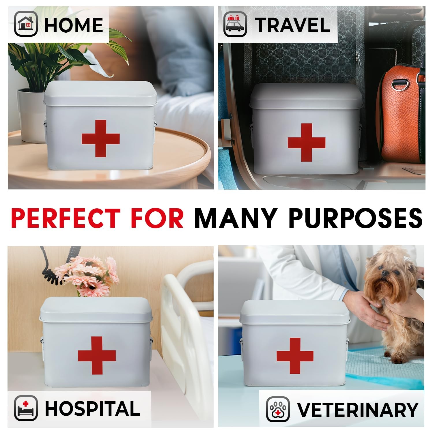 8.5" Metal First Aid Box Empty, Medicine Storage Bin with Lid, Emergency Supp…