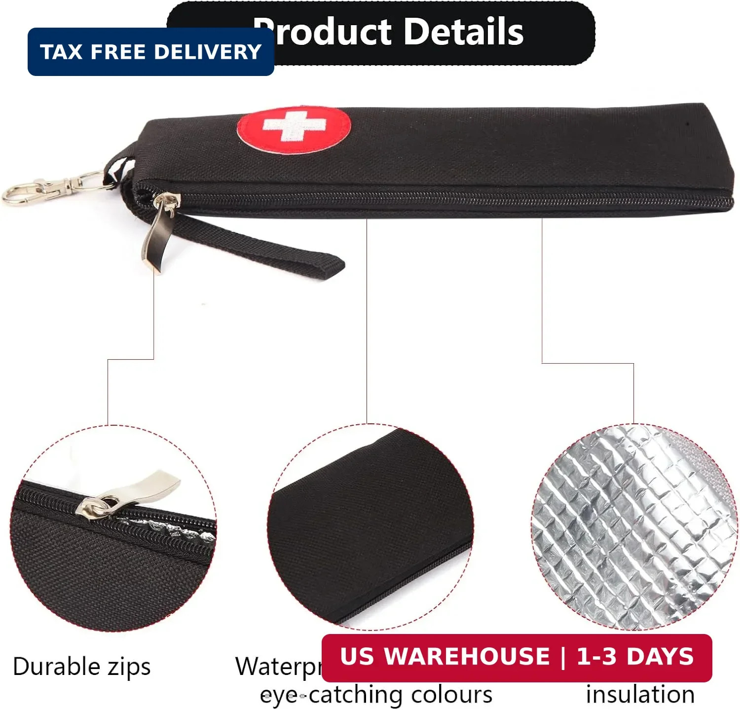 EpiPen Carrying Case, 2 Pack Emergency Medical Bag with Carabiner, Medicine Bag