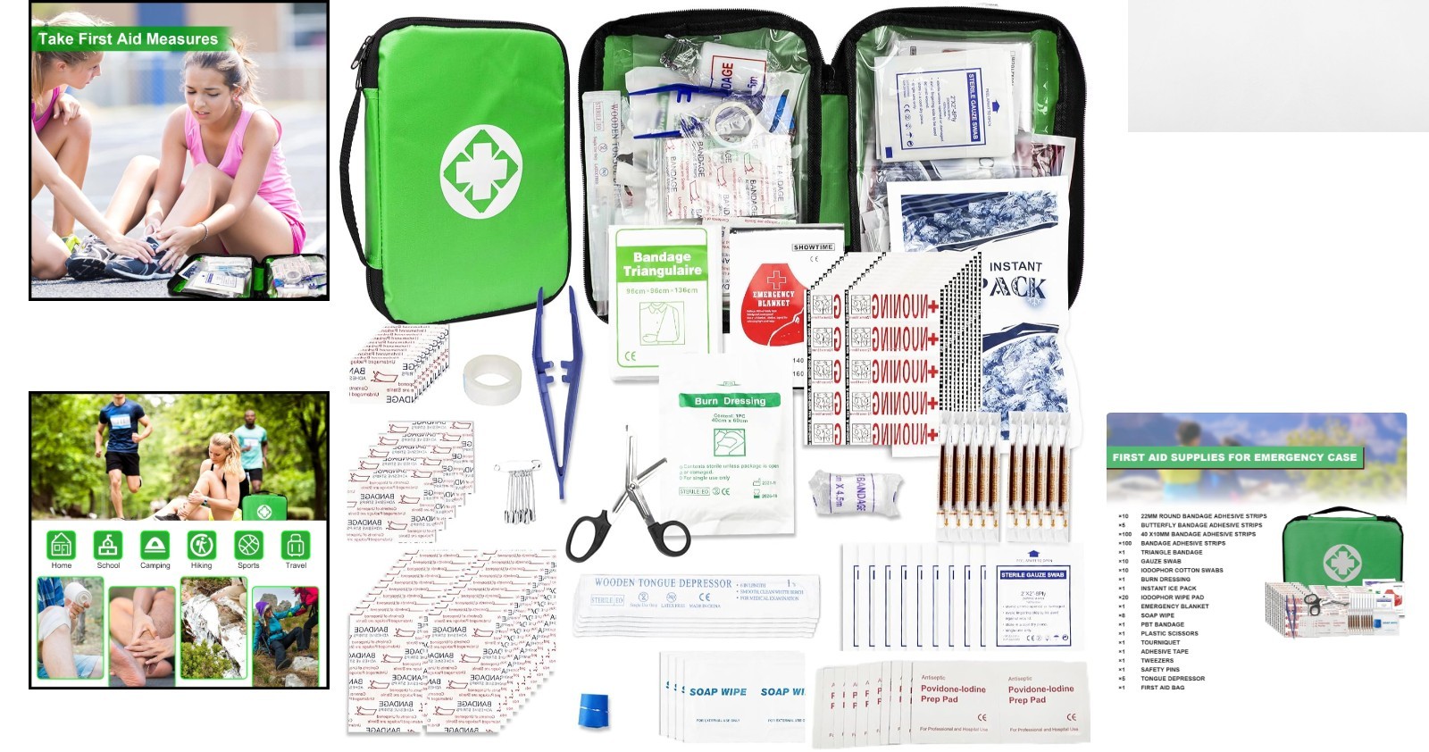 300-Piece Portable First Aid Kit for Camping, Cars, and Home Emergencies – Green