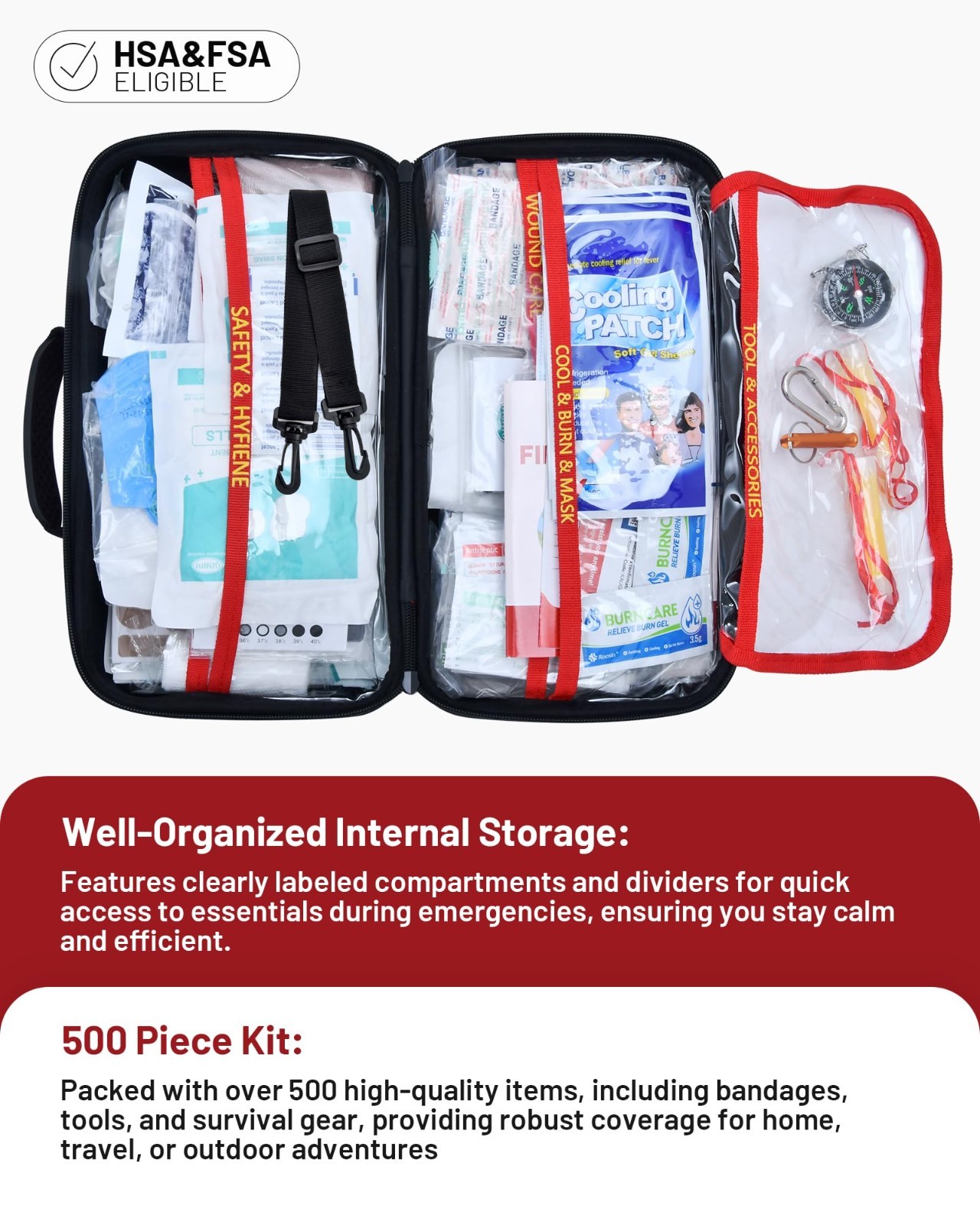 500 Pcs Waterproof First Aid Kit for Travel, Camping, Home, Car & Outdoor Use