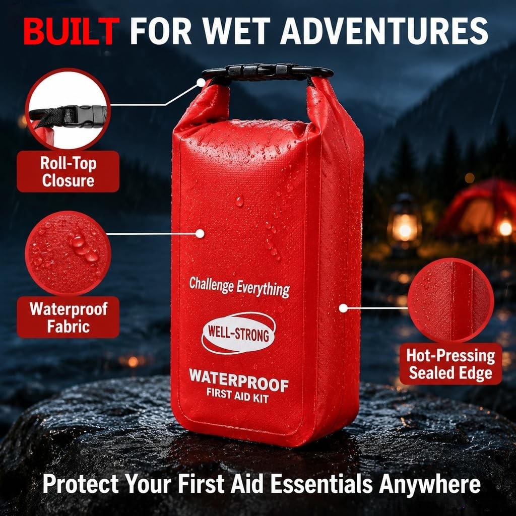 Waterproof Marine First Aid Kit Roll Top Emergency Kit for Boating Camping Red
