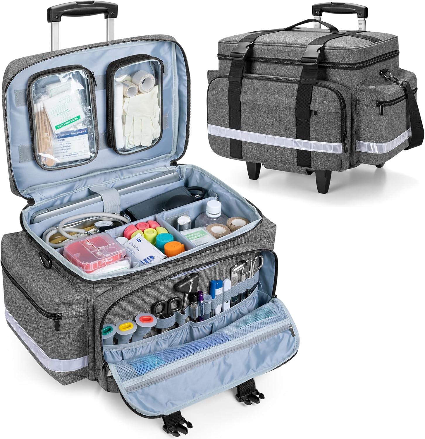 Damero Rolling Medical Bag with Detachable Trolley, Equipment Gray