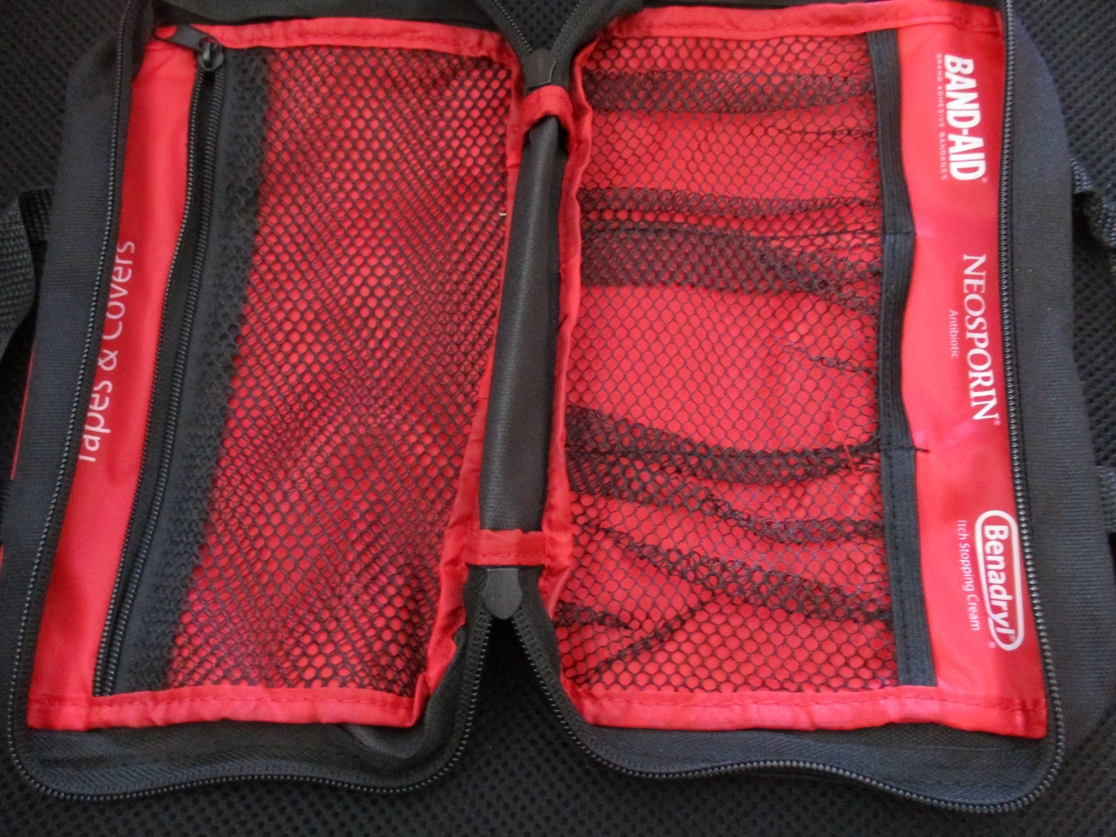6 First Aid Kit Empty Zippered Bag Red Black Soft Side Johnson & Johnson Pouch