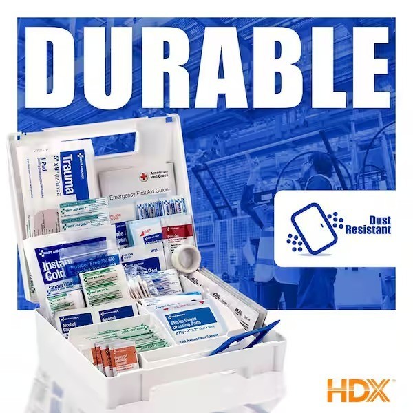 HDX 130-Piece Plastic OSHA First Aid Kit with Wall-Mountable Case & Carry Handle