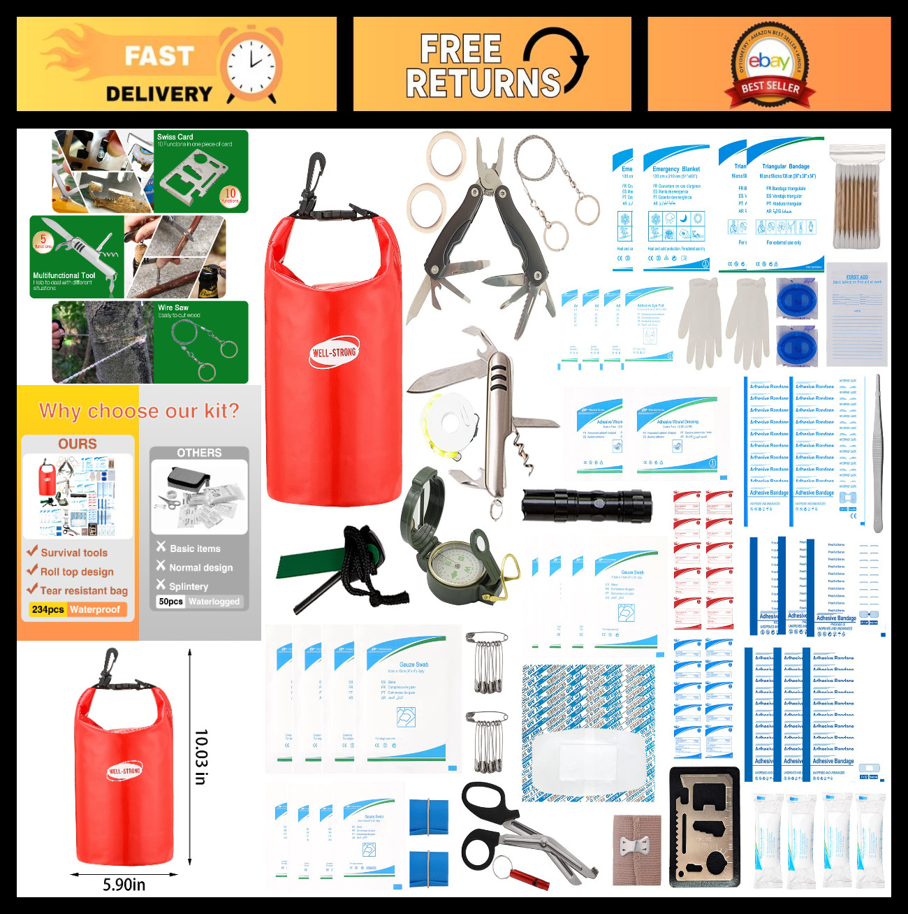 Waterproof Emergency First Aid Kit – 3L Roll Top Medical Supplies for Kayaking &