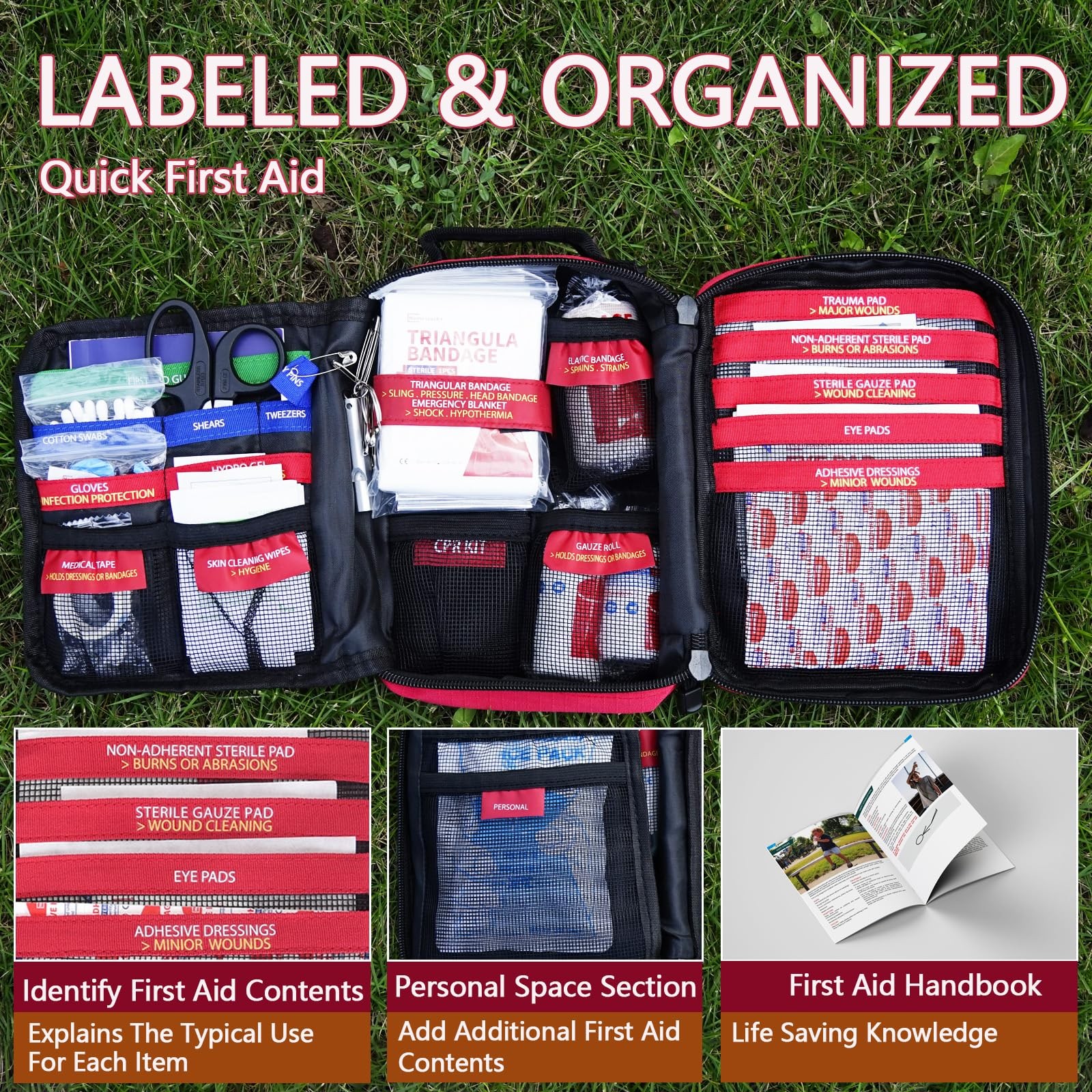 First Aid Kit, Professional Trauma First Aid Kit with Labelled Compartments M…