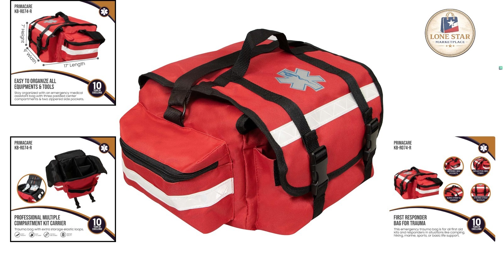 17" Professional Red First Responder Bag – Organized Compartments & Reflectivity