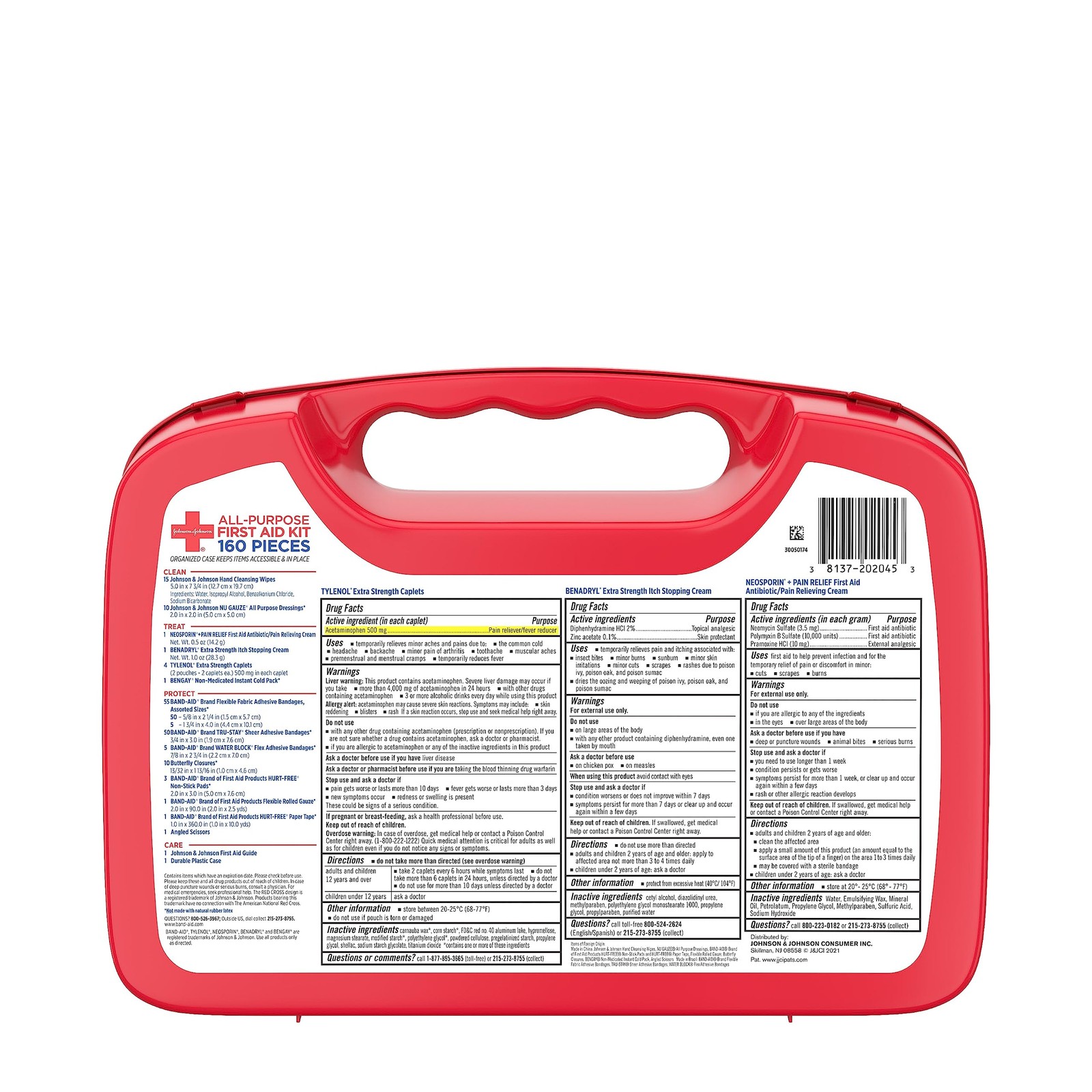 All-Purpose Portable Compact First Aid Kit for Minor Cuts, 160 Count, Red