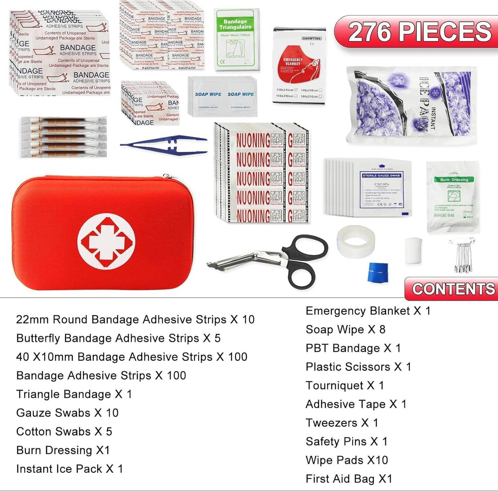 First Aid Kit 276PCS Emergency Supplies Compact Bag for Home Car Camping Hiking