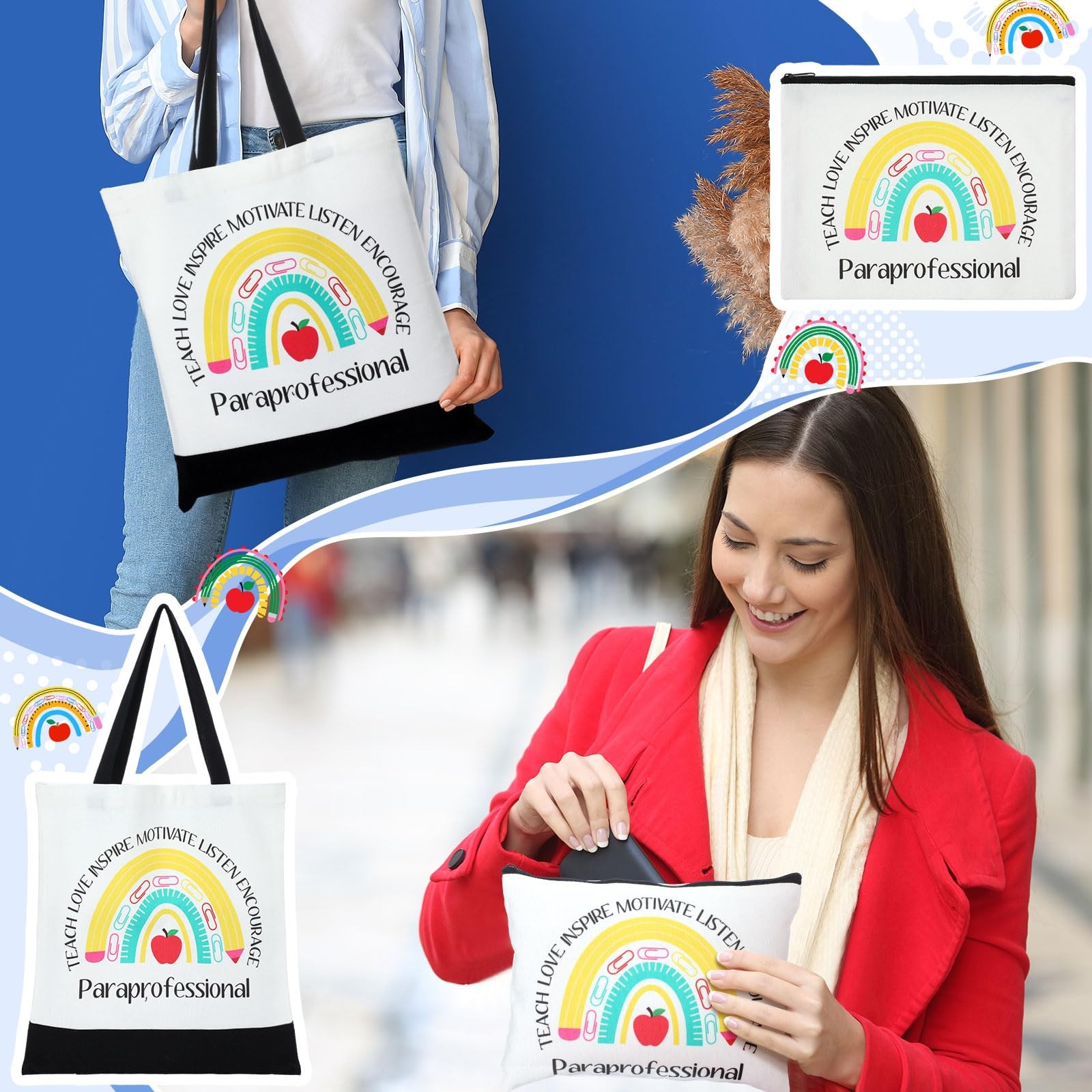 Paterr 2 Pcs Paraprofessional Teacher Gifts Survival Kit Tote Medium, White