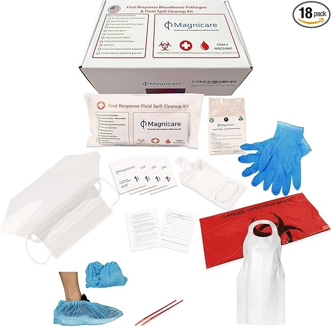 Bodily Fluid Clean Up Kit OSHA Compliant Spill Kit Gloves Mask Bag