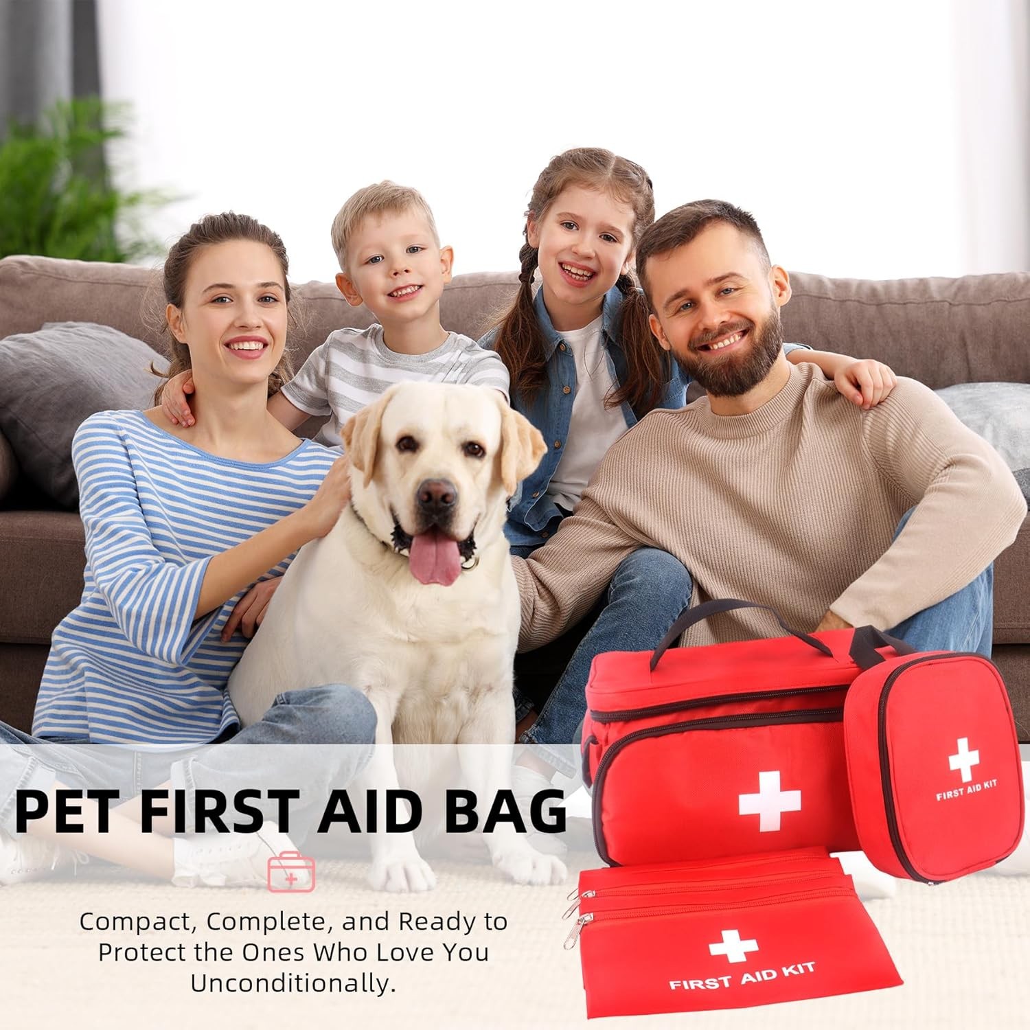 First Aid Bag Empty, 5-Piece Set with Large Medical Organizer, 3 Portable Pouche