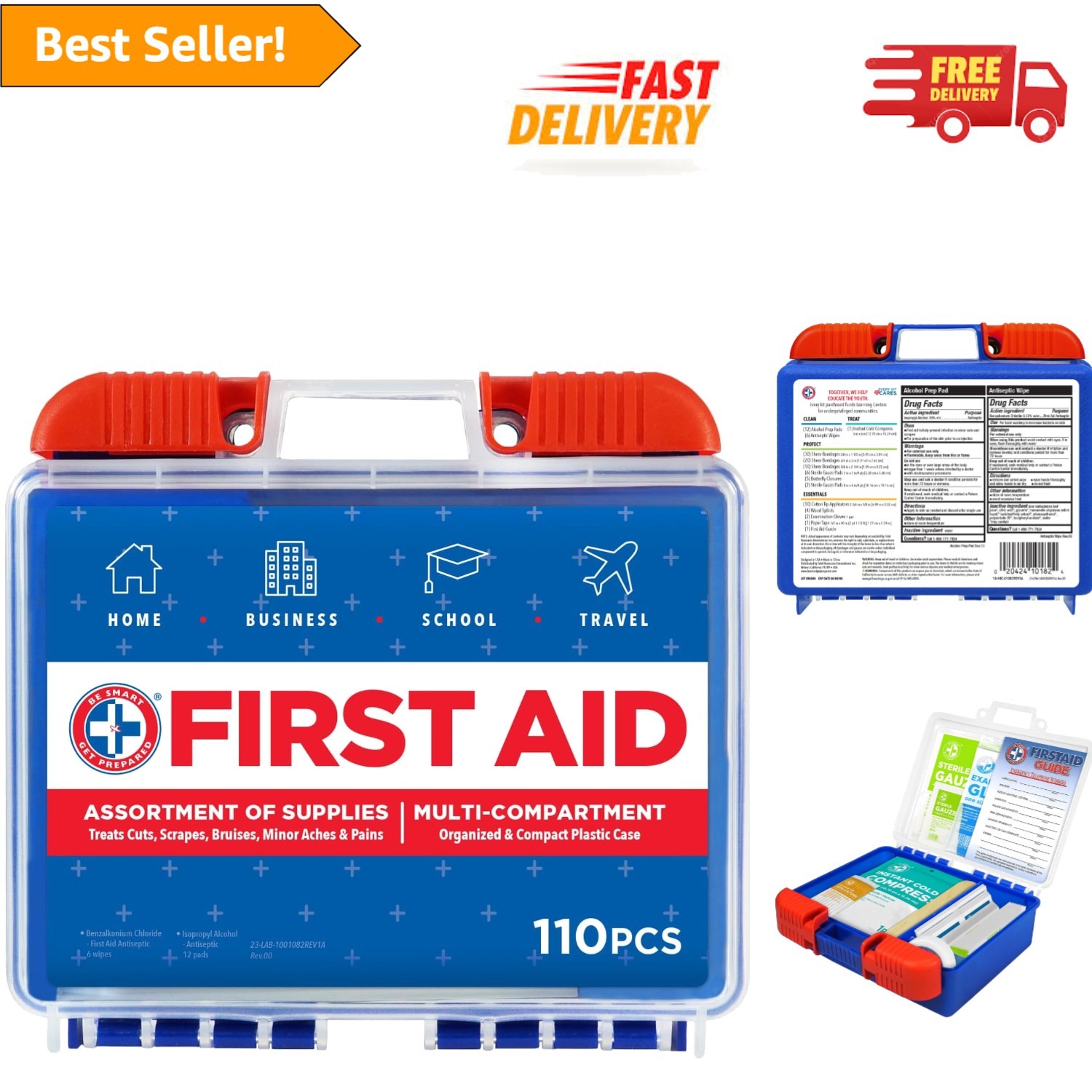 110 Piece First Aid Kit for Home, Travel & Outdoor Safety – Compact & Portable
