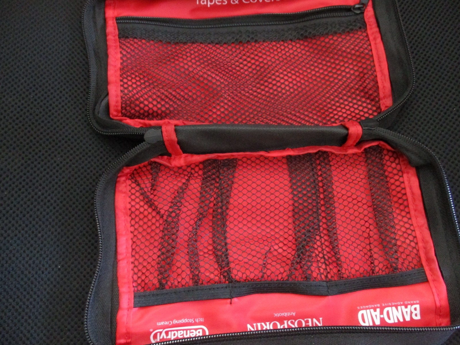 6 First Aid Kit Empty Zippered Bag Red Black Soft Side Johnson & Johnson Pouch