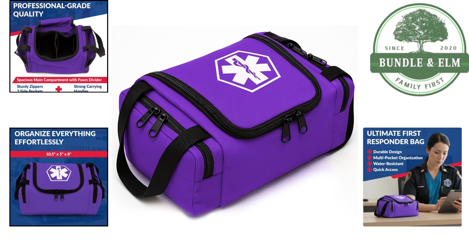 Portable First Aid Bag with Large Main Compartment and Strong Carry Handles