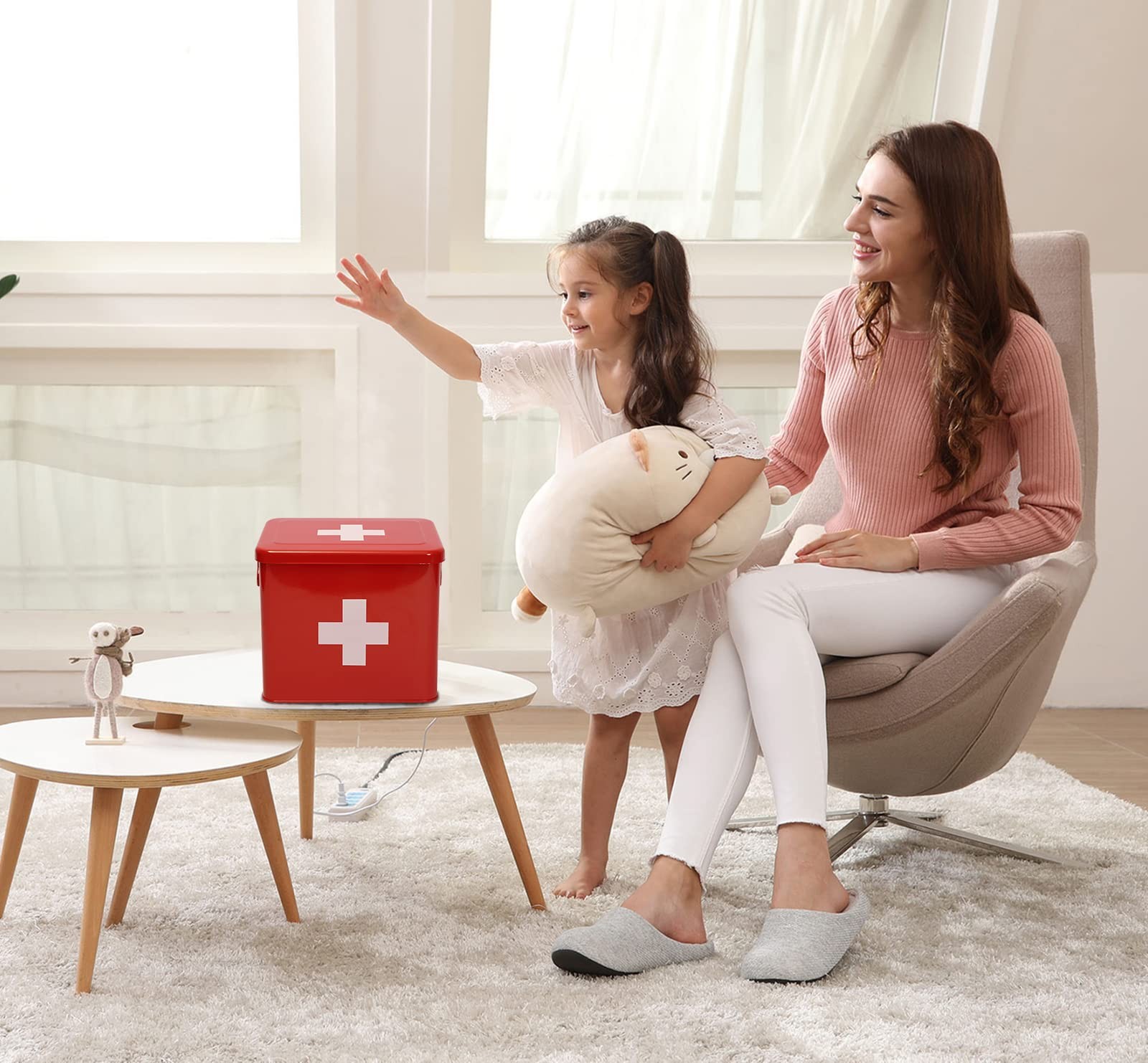 Xbopetda First Aid Kit, Medicine Supplies Bin – 23.5×18.5x18cm, Red