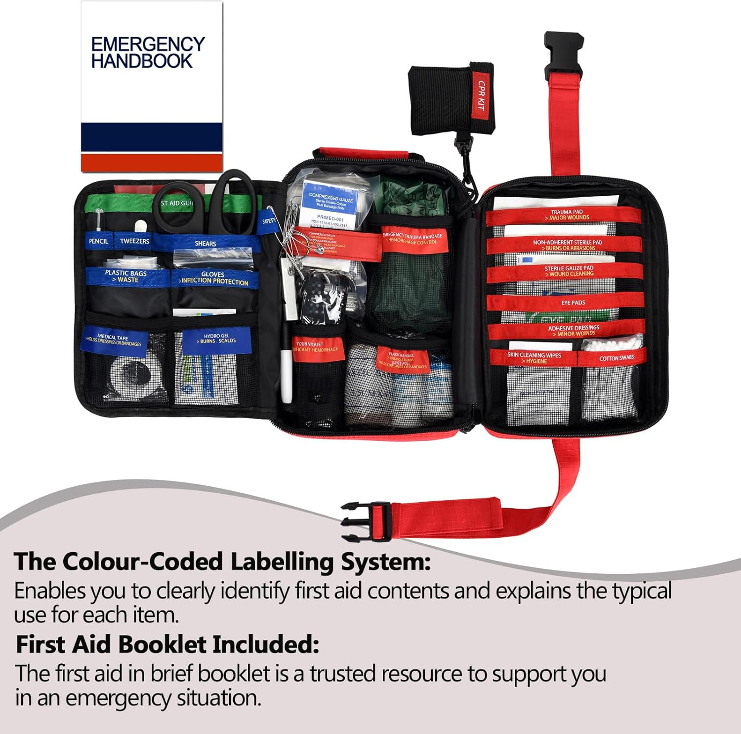 Besst Survivor Comprehensive First Aid Kit -Labeled Compartments for Trauma & Em