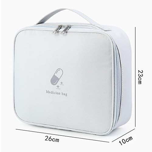 Large First Aid Bag Empty, Portable Travel Pill Bag Double Zipper First Gray