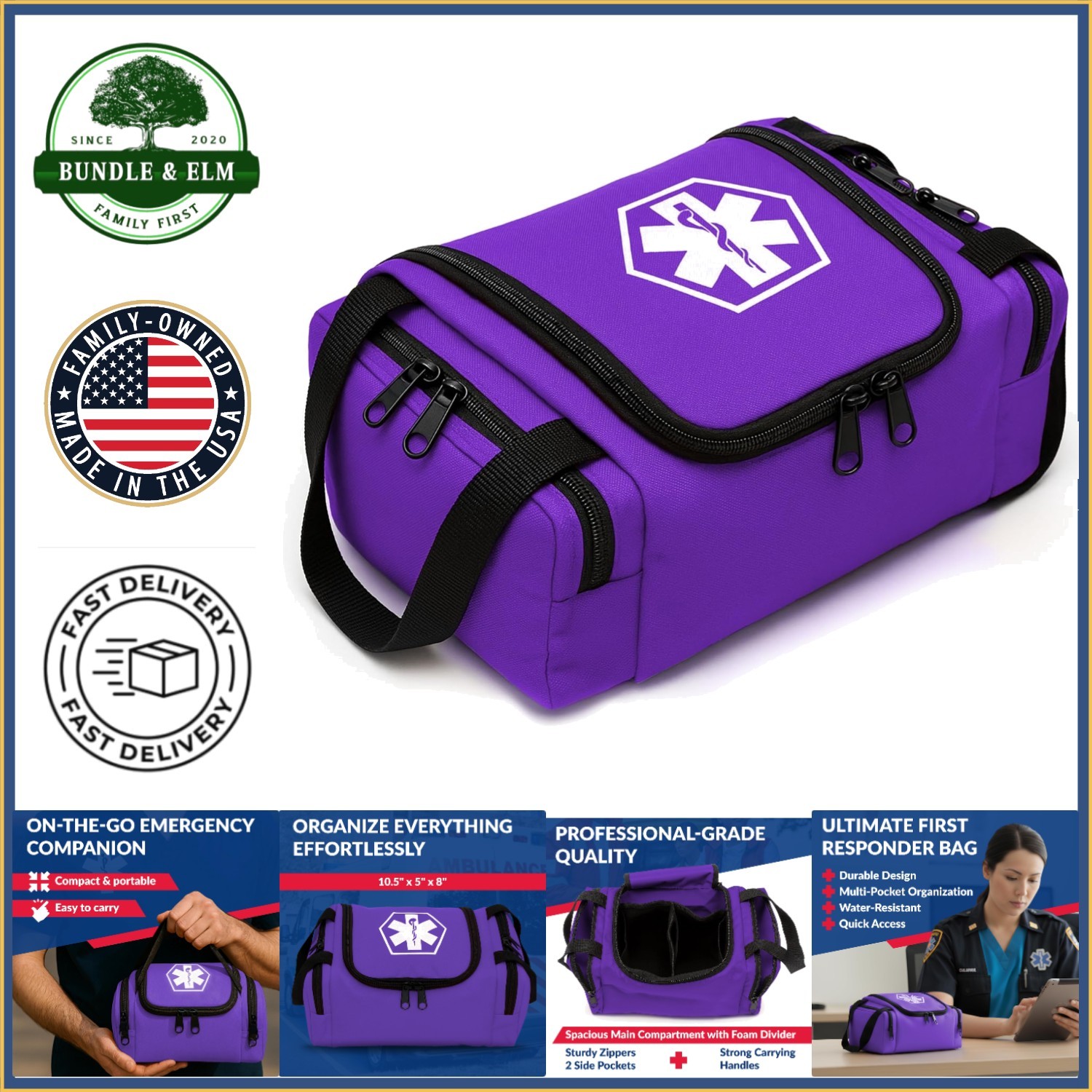 Portable First Aid Bag with Large Main Compartment and Strong Carry Handles