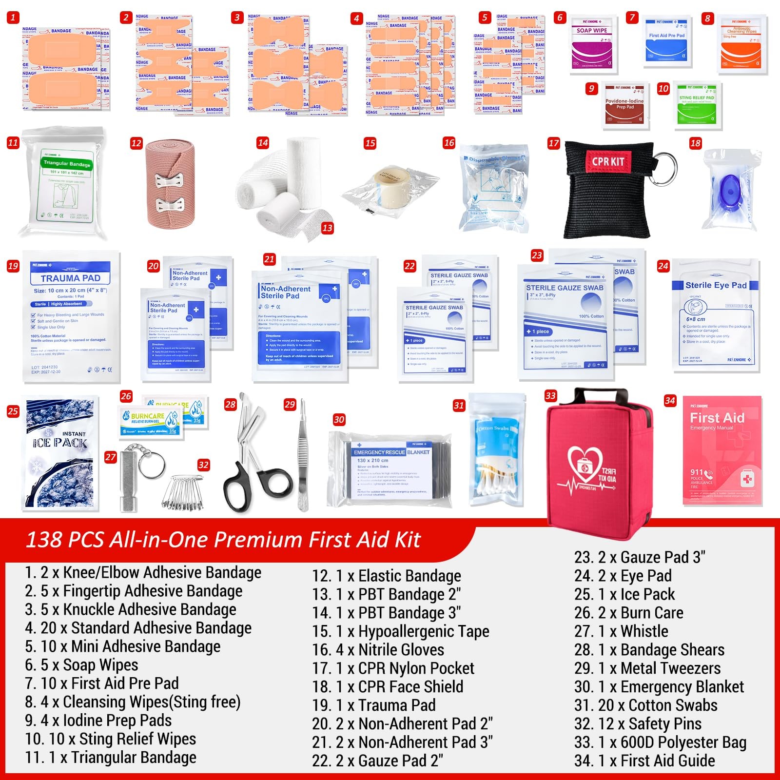 First Aid Kit, Trauma First Aid Kits with Labelled Compartments Molle System, Pr