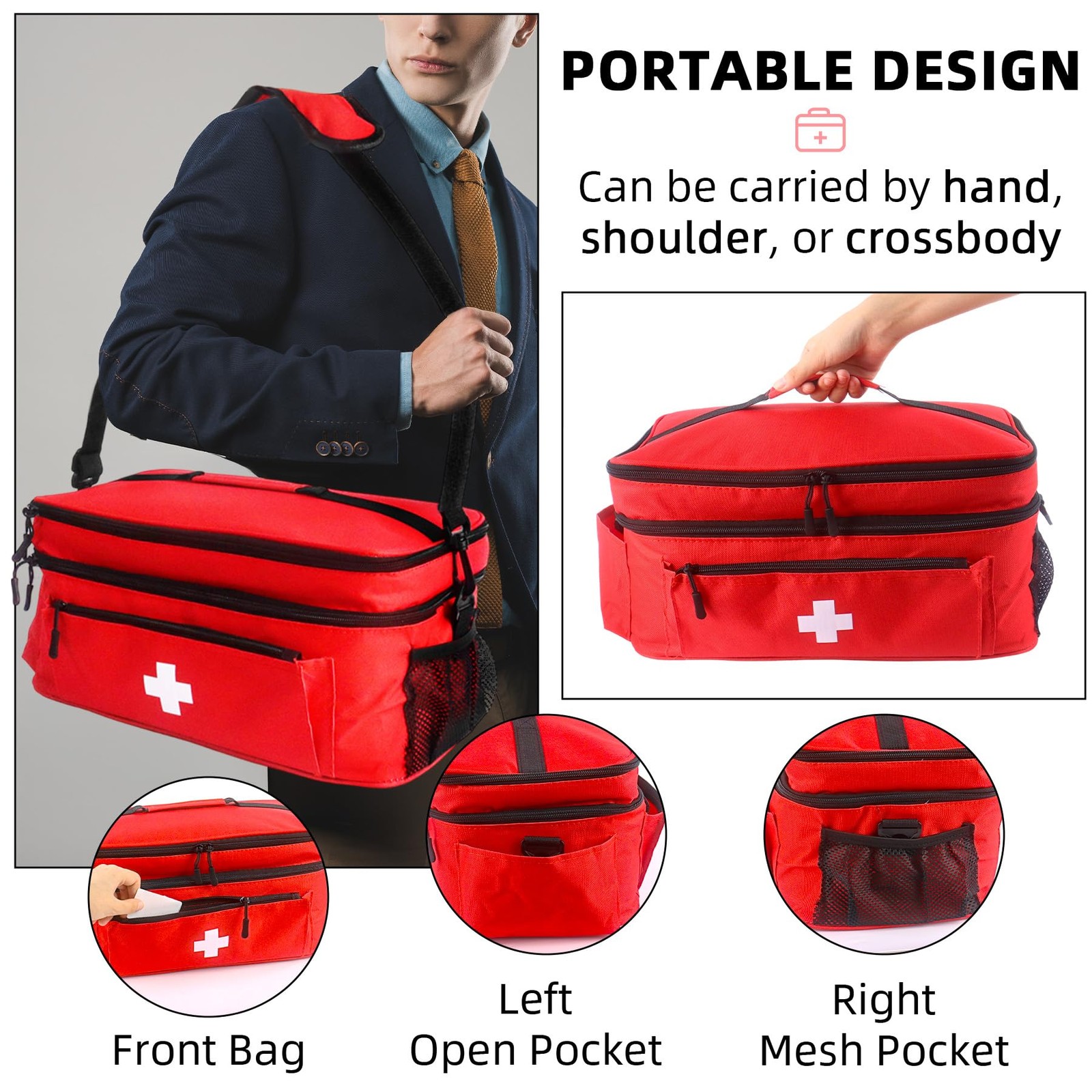 First Aid Bag Empty Large 16×8.3×7 inch with Adjustable Shoulder Strap, Medic…