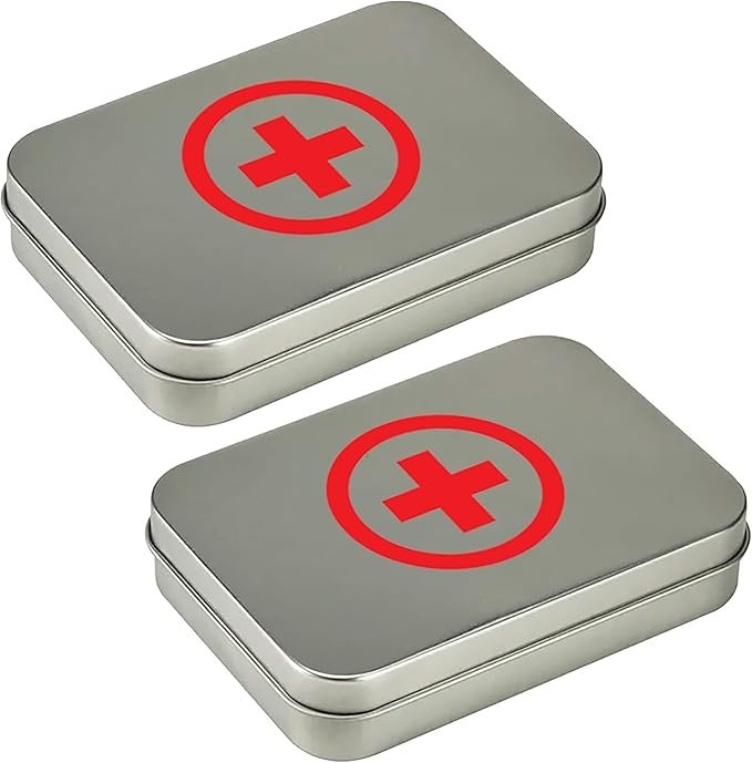 Compact First Aid Kit Mini Tin Box 2 Sets Small Storage Container for Emergency
