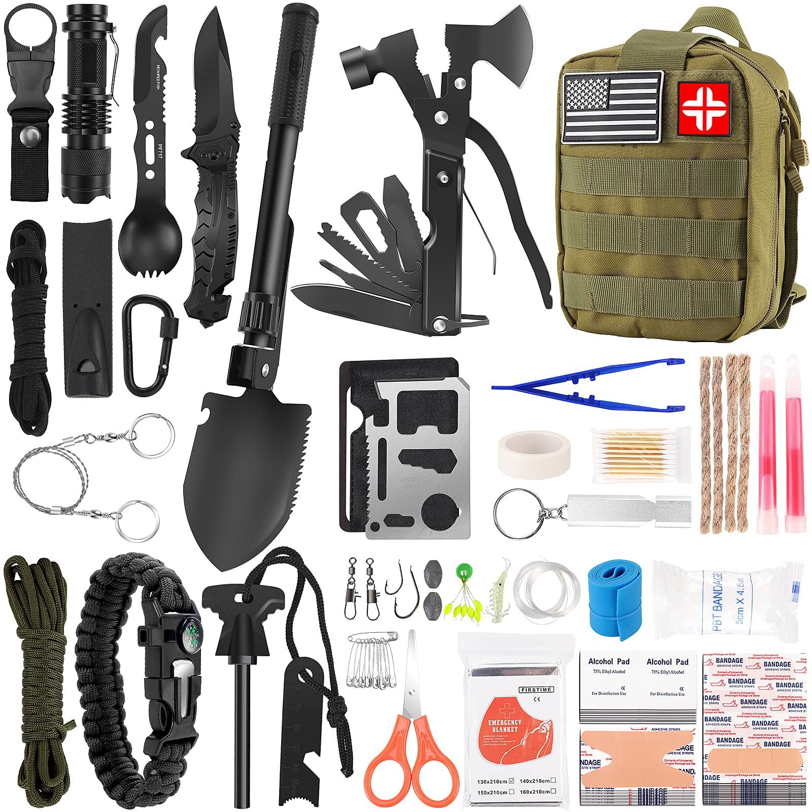 Emergency Survival Kit and First Aid Kit, 142Pcs Professional Survival Gear a…