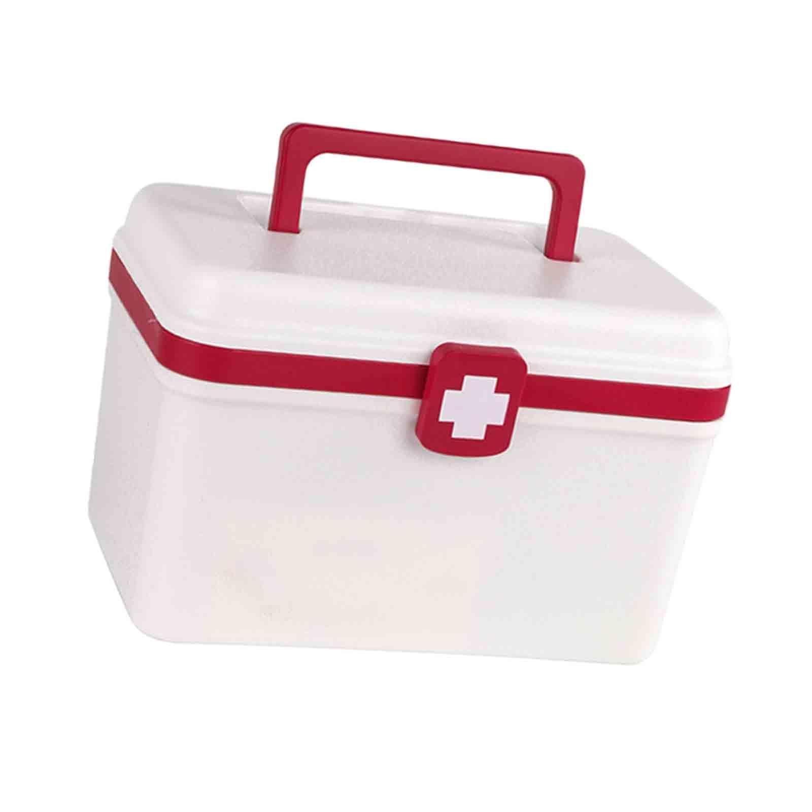 Family First Aid Box Bins with Handle Storage Organizer Double Layer for