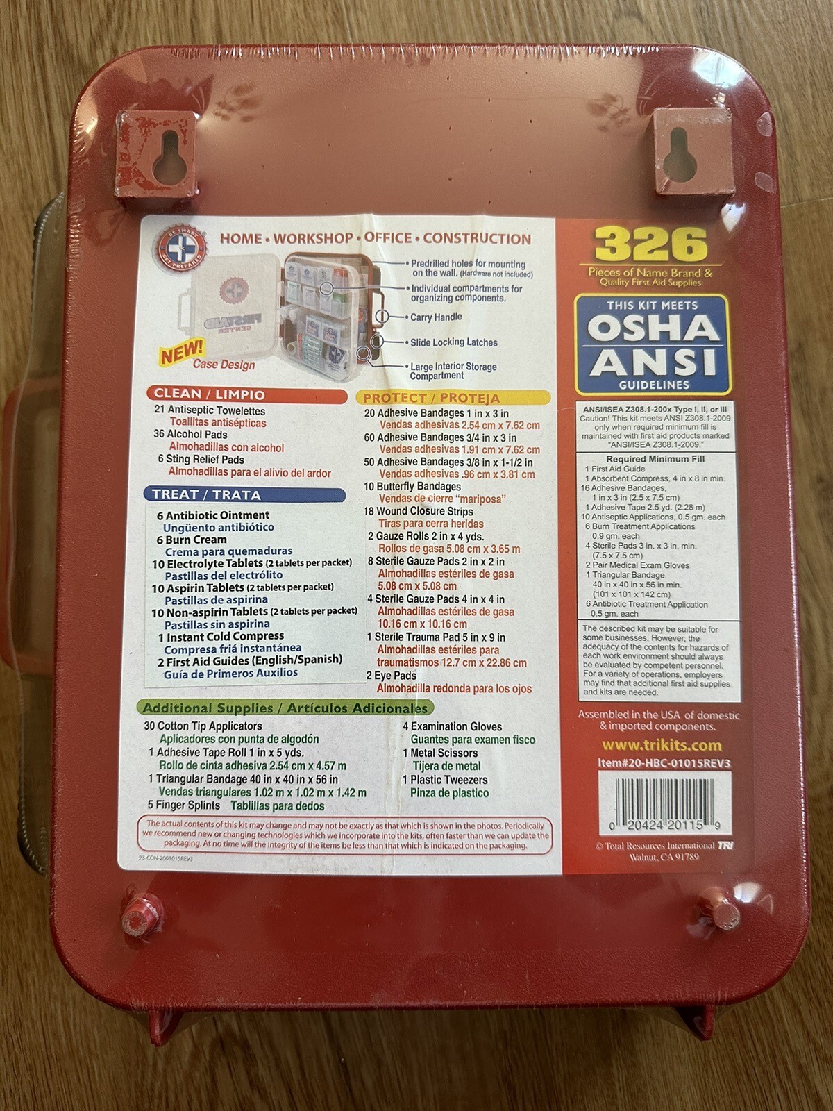 First Aid Kit Hard Red Case 326 Pieces Exceeds OSHA and ANSI Guidelines 100