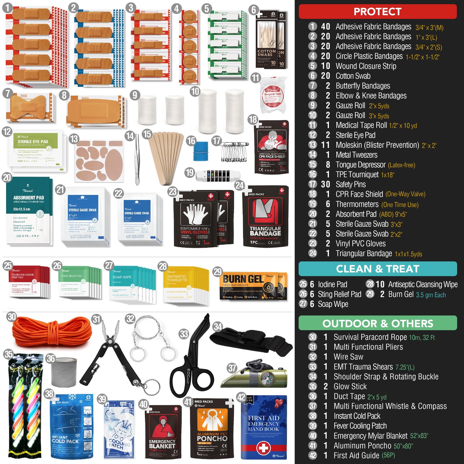 250 PCS Waterproof First Aid Kit, Roll Top Reflective Boat Dry Bag Bug Out Ba…