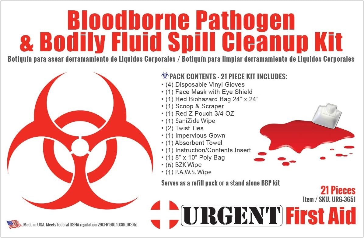 Bodily Fluid Clean Up Kit Spill Kit Bloodborne Pathogen PPE OSHA Compliance