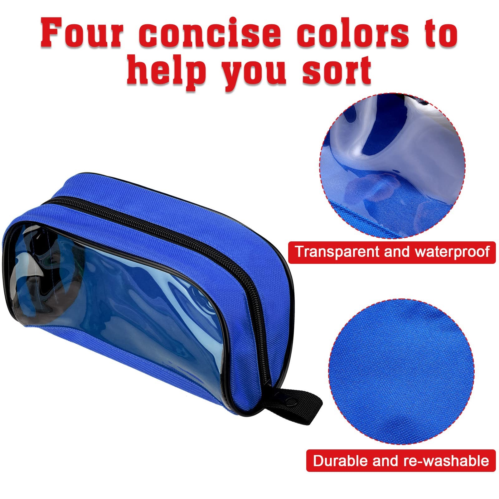 Oudain 4 Pcs Empty First Aid Pouch Color Coded Blue,Green,Red,Transparent