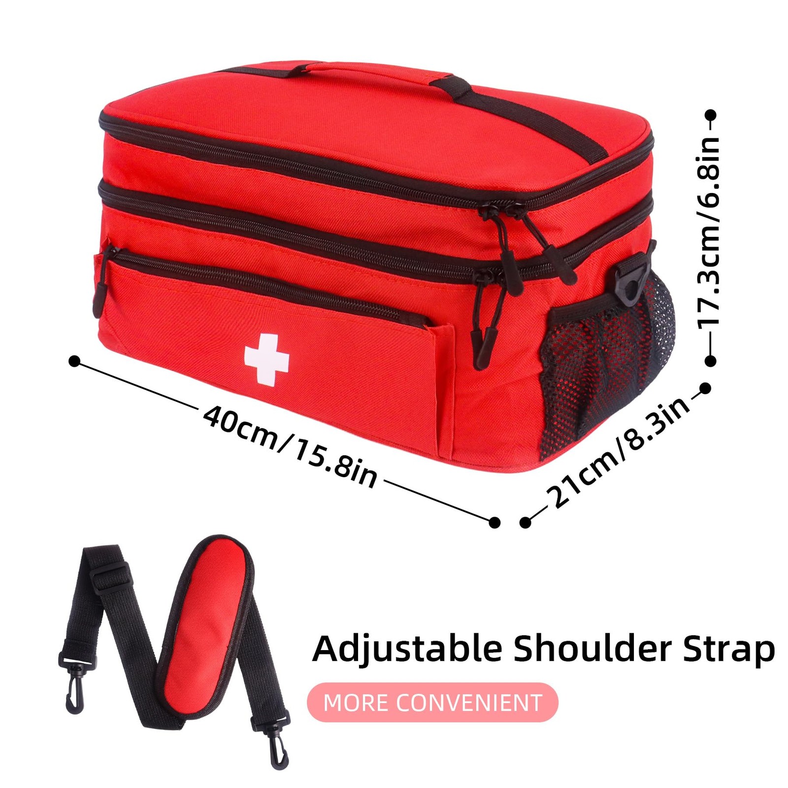 First Aid Bag Empty Large 16×8.3×7 inch with Adjustable Shoulder Strap, Medic…