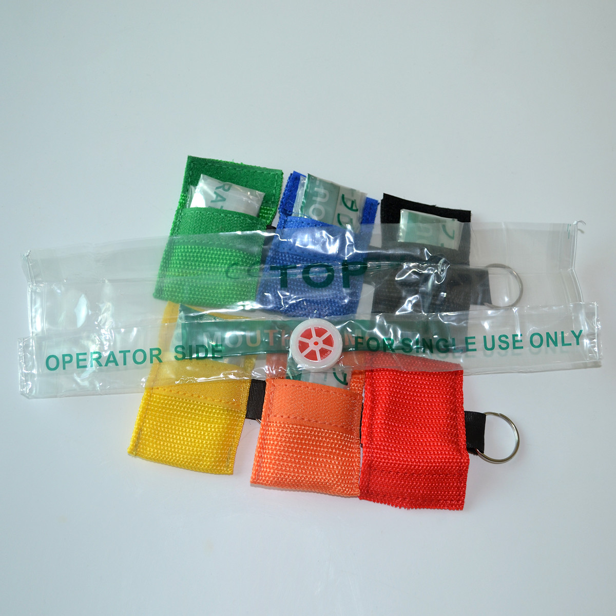 6pcs No Label CPR Transparent First Aid face shield 6 Colors Nylon Keychain