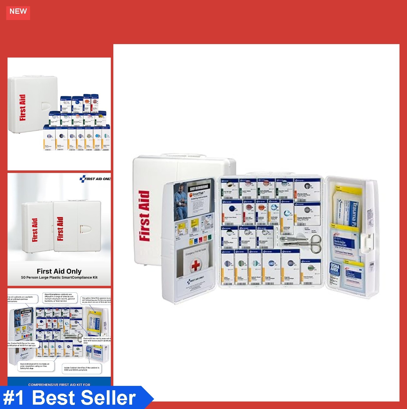 First Aid Kit 245 Pieces OSHA Compliant Wall Mountable Plastic Cabinet for