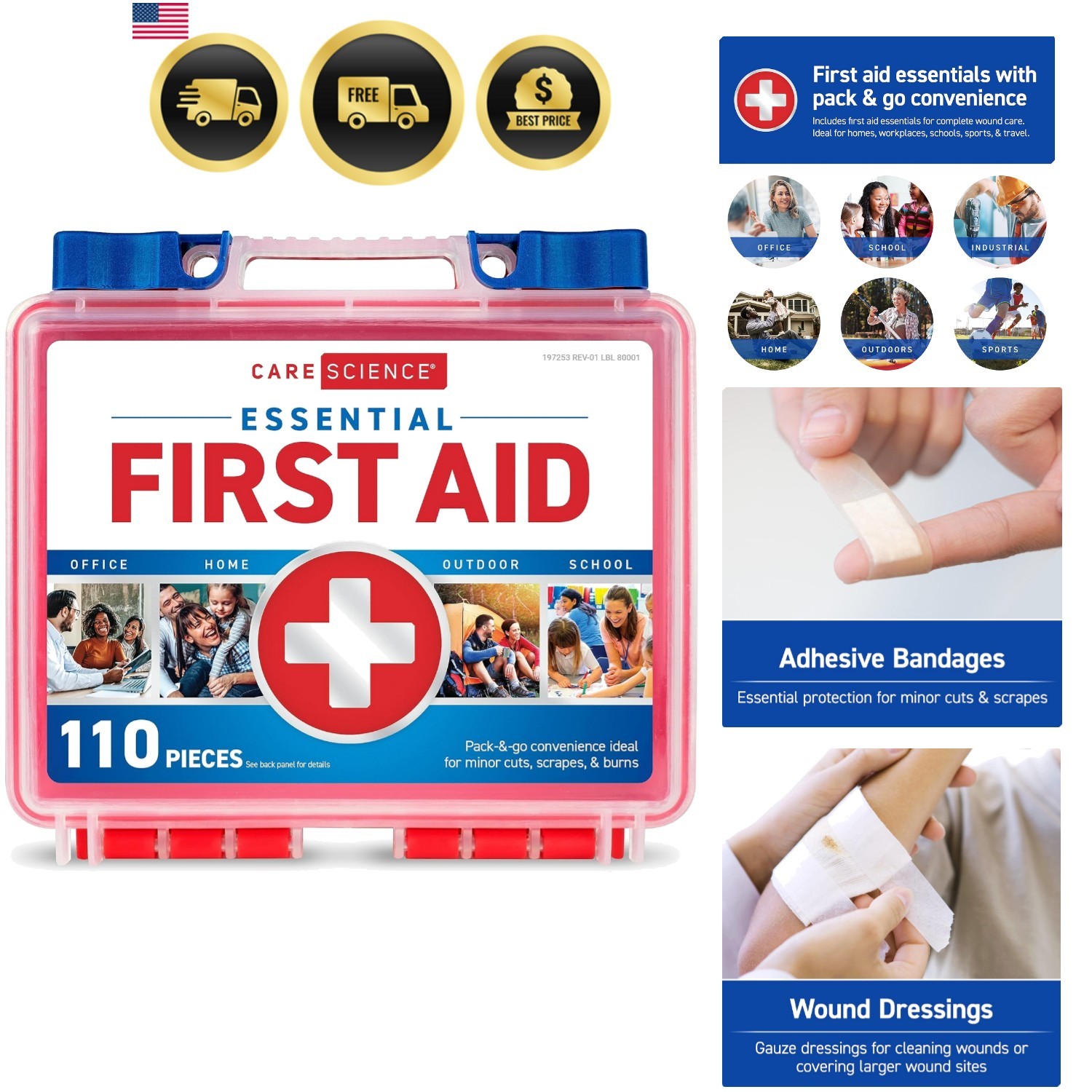 First Aid Kit, 110 Pieces | Professional Use for Travel, Work, School, Home, …