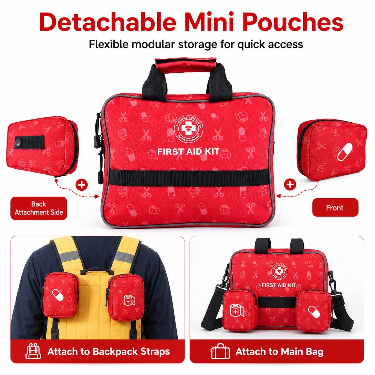 All-in-One Premium 530 Piece Emergency First Aid Kit, Large 530 Piece, Red