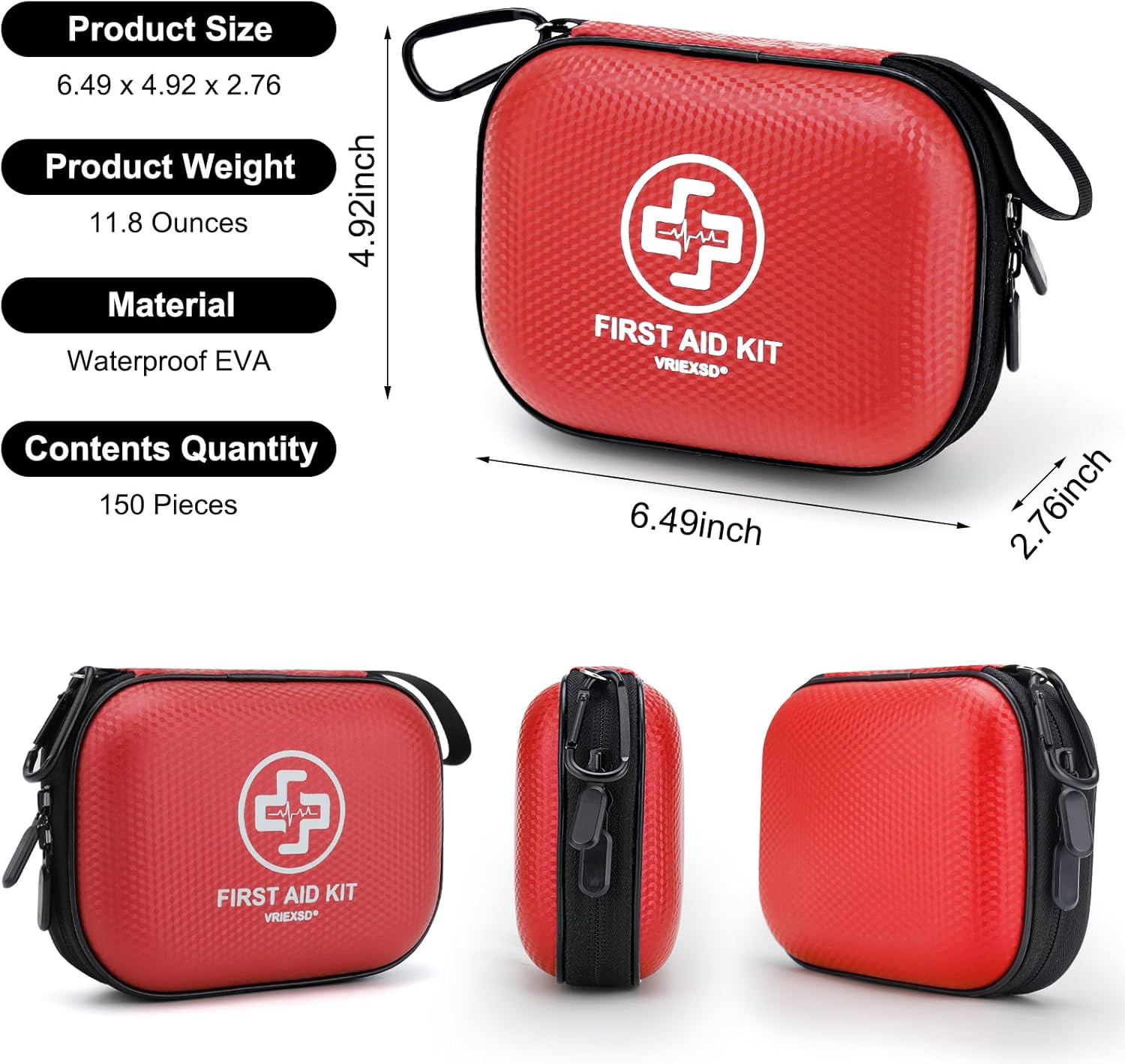 Mini First Aid Kit – 150 Piece Small Waterproof Hard Shell Medical Kit for Home,