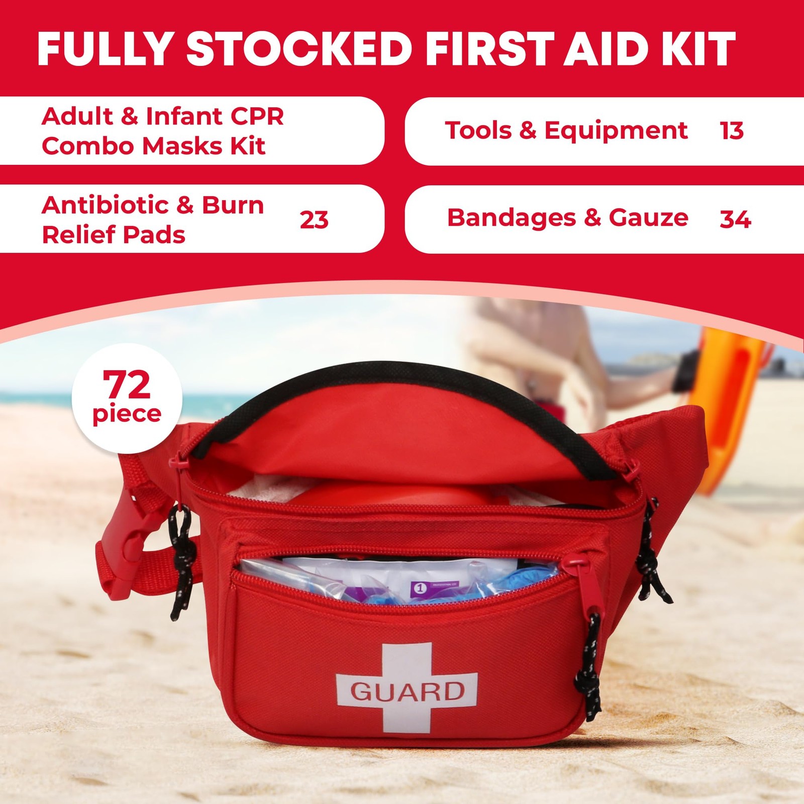 Ever Ready First Aid, Fanny Pack/Hip Pack, Fully Stocked 72 Piece Set