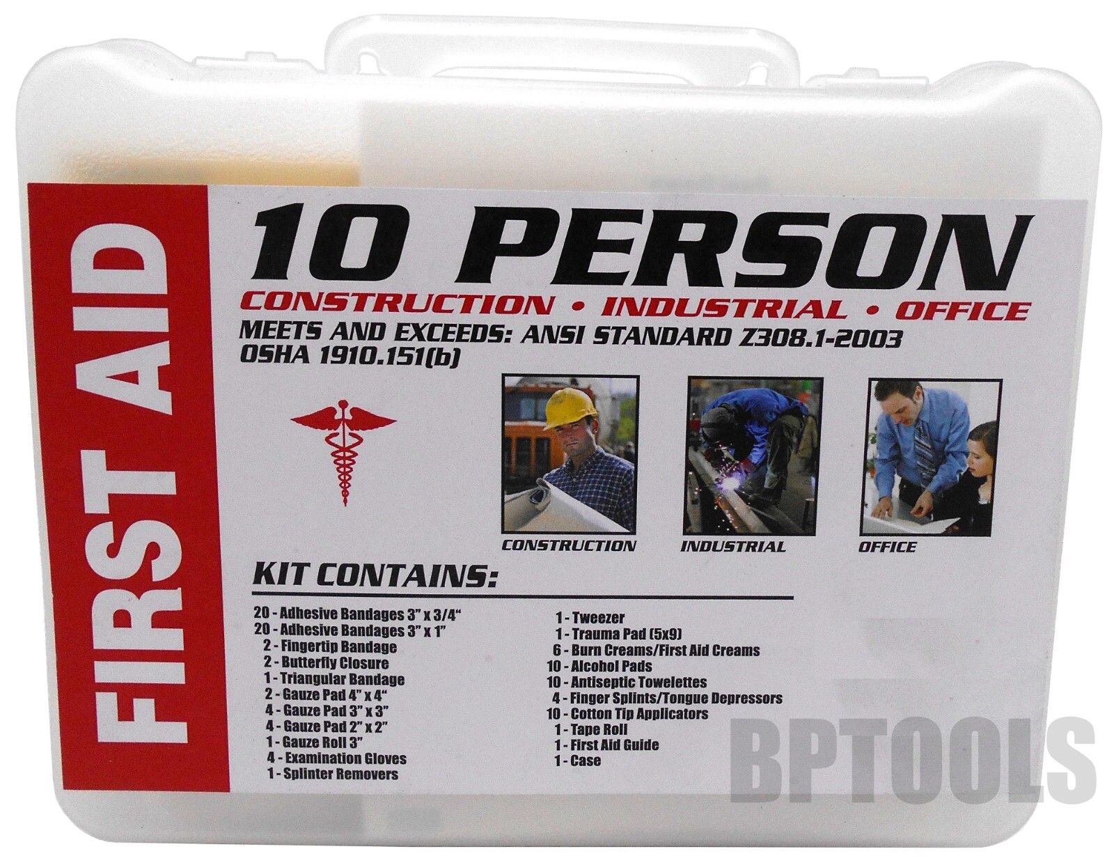 10 Person First Aid Kit Construction Industrial Office ANSI Approved 100pc Set