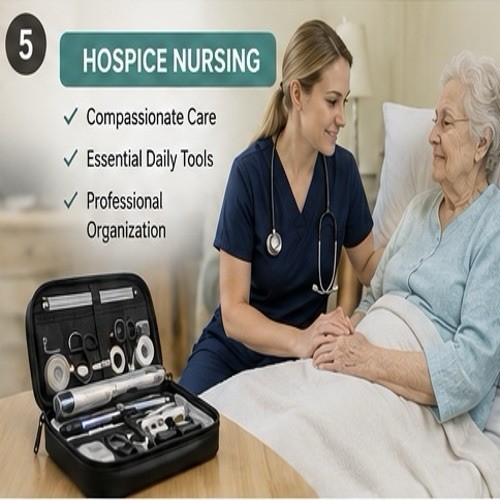 Black 16-Piece Portable Nursing Kit Storage Case w/ Penlight, Scissors, Tape