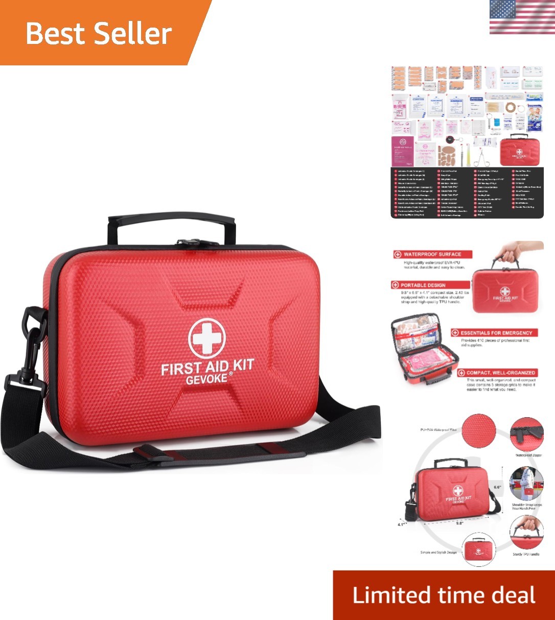 Portable First Aid Kit with 410 Emergency Supplies – Waterproof & Compact Design
