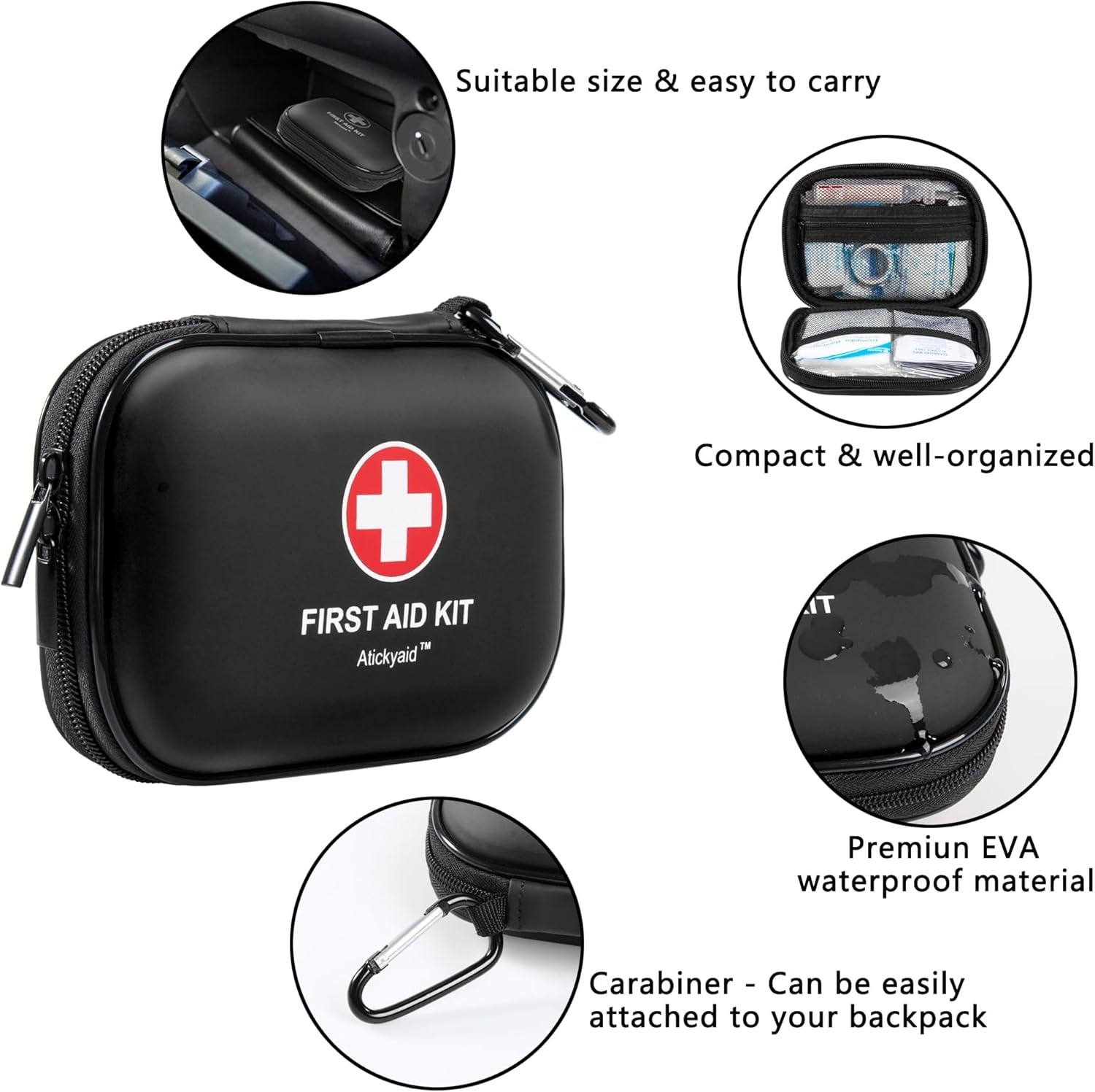 Mini First Aid Kit – 120 Piece Small Waterproof Hard Shell Medical Kit for Car,