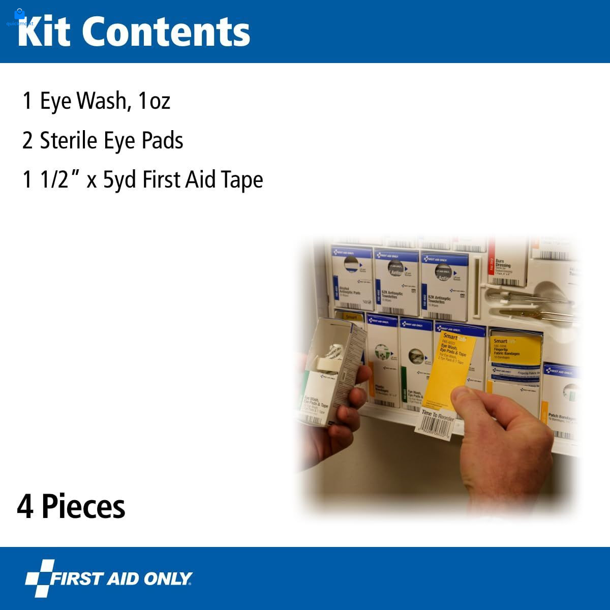 First Aid Only 4-Piece Eye Wash Kit with Oval Pads, Tape White