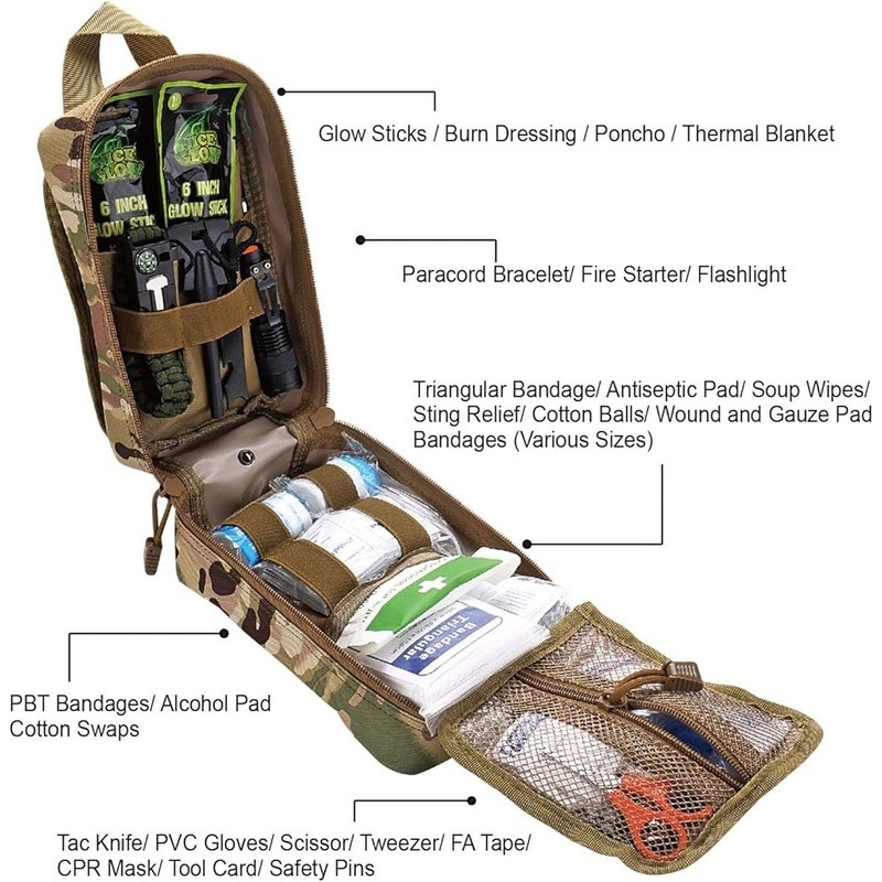 250 PCS First Aid Survival Kit Emergency Outdoor Medical Supplies Molle Pouch US