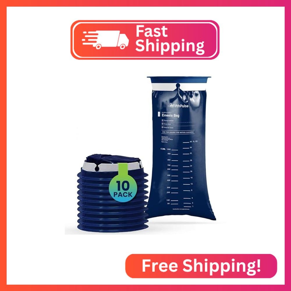 FifthPulse Disposable Navy Blue Emesis Bags – Pack of 10 Barf Bags for Kids and