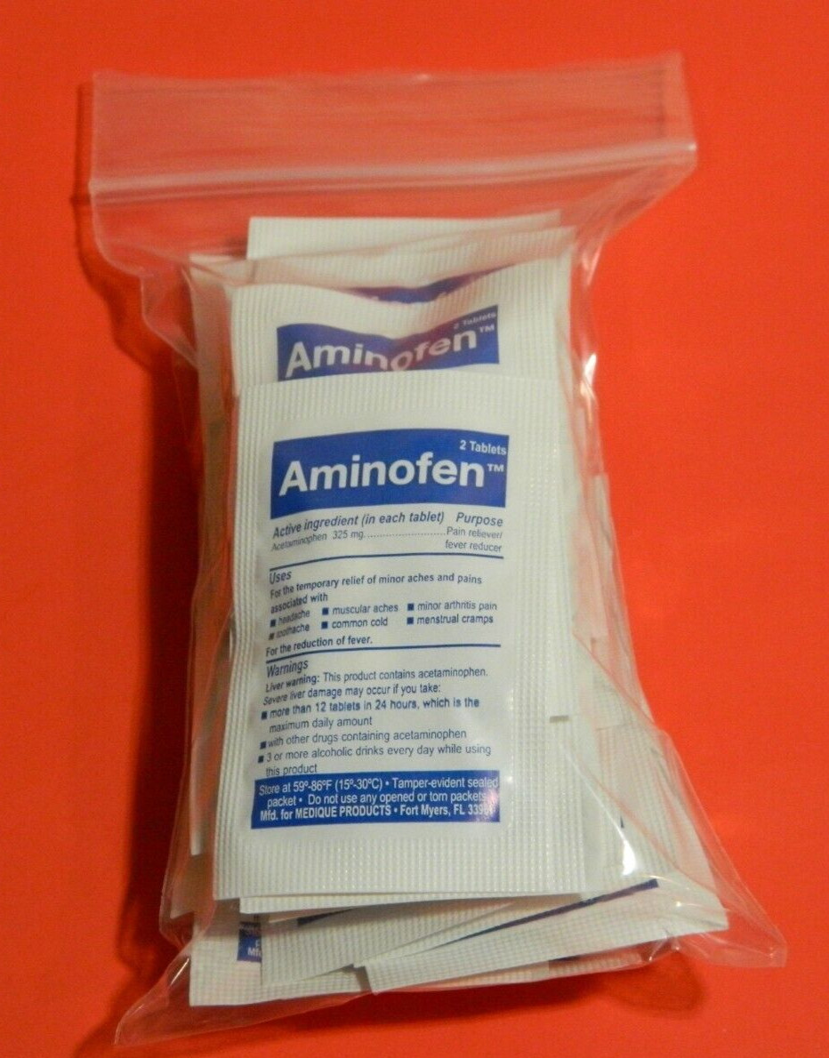 20 Aminofen Packets First Aid Kit Refill Pack Medique Products OTC