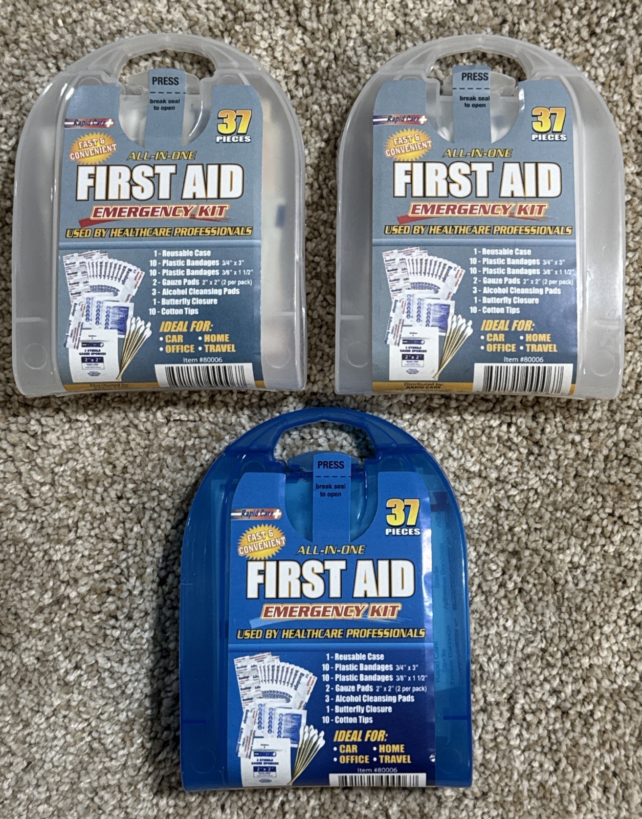 3 x 37pc Travel First Aid Kits Emergency & Medical Supplies For Purse Car Office