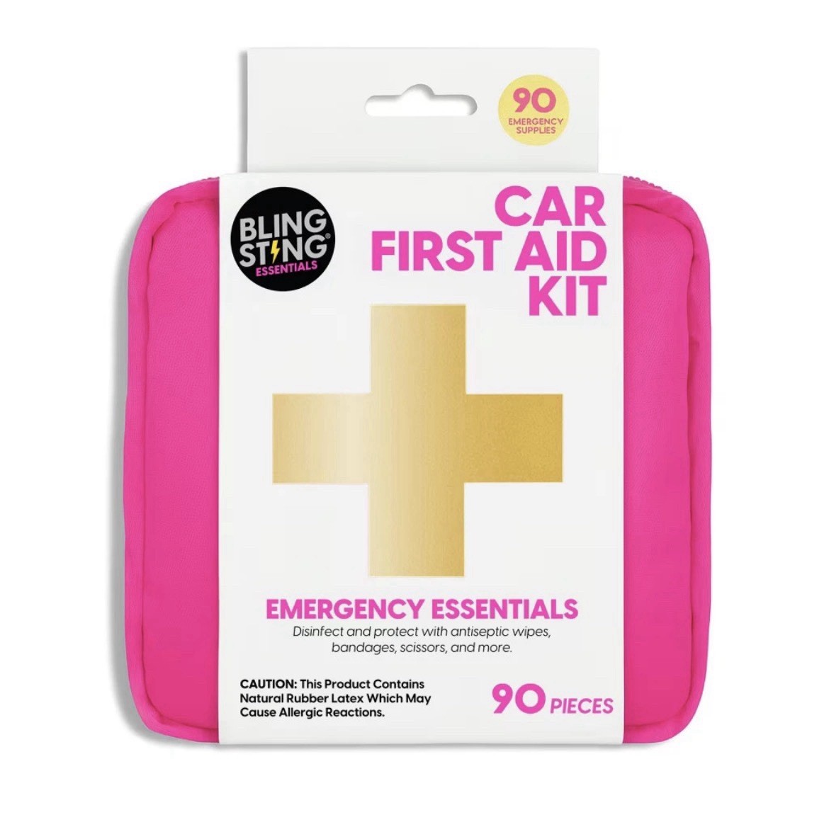 BLINGSTING Car First Aid Kit – 90 Pieces Included,Pink,1 Count,5 in x 5 in 2 in